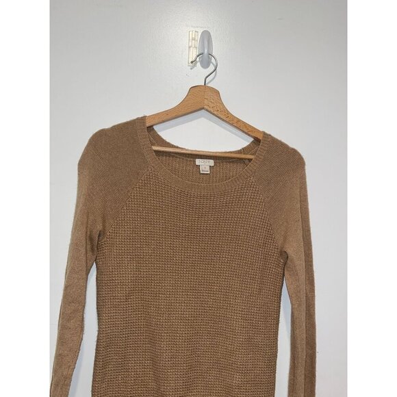 J.Crew Brown Waffle Knit Merino Wool Round Neck Pullover Sweater Women's Size S - Picture 3 of 8